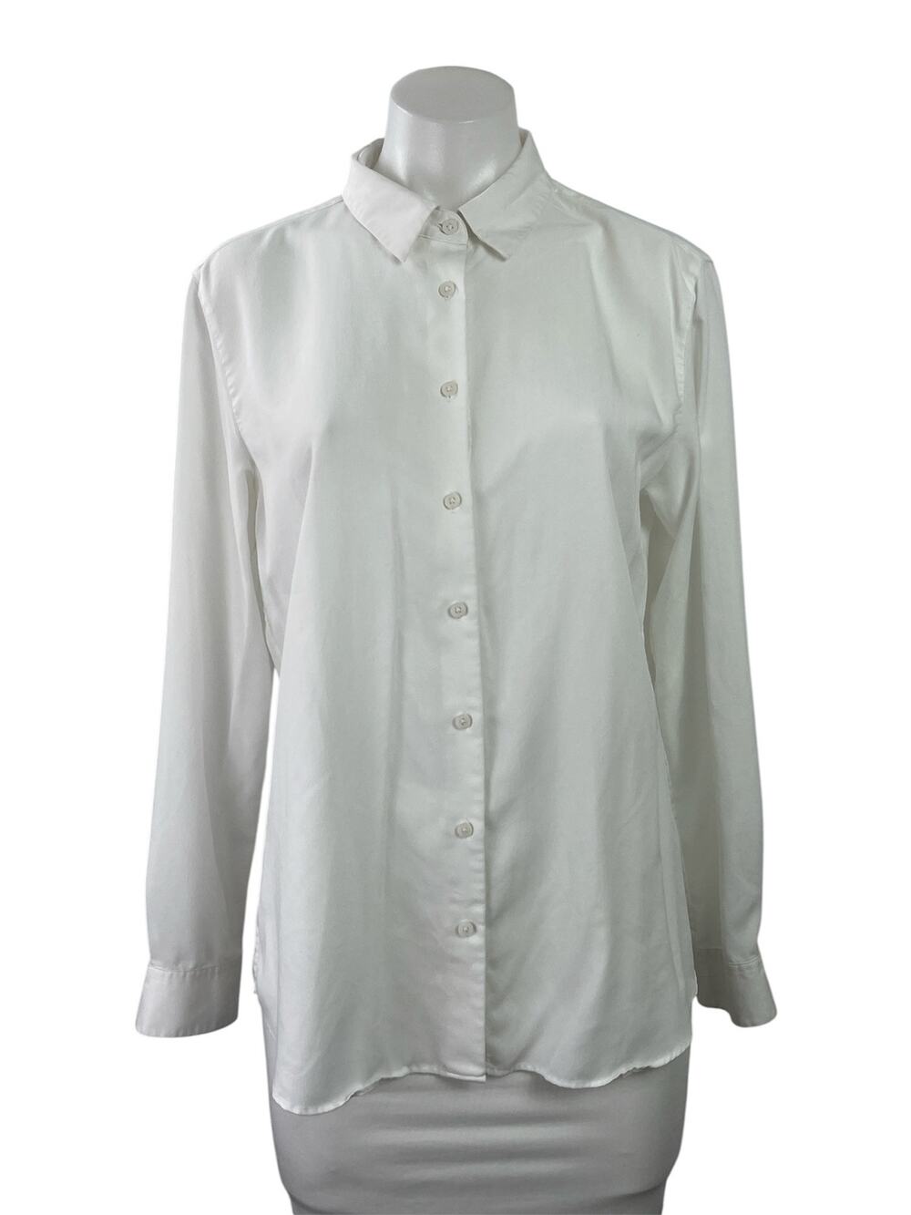 Uniqlo Womens White Long Sleeve Minimalist Collared Button Down Shirt Top Size M
